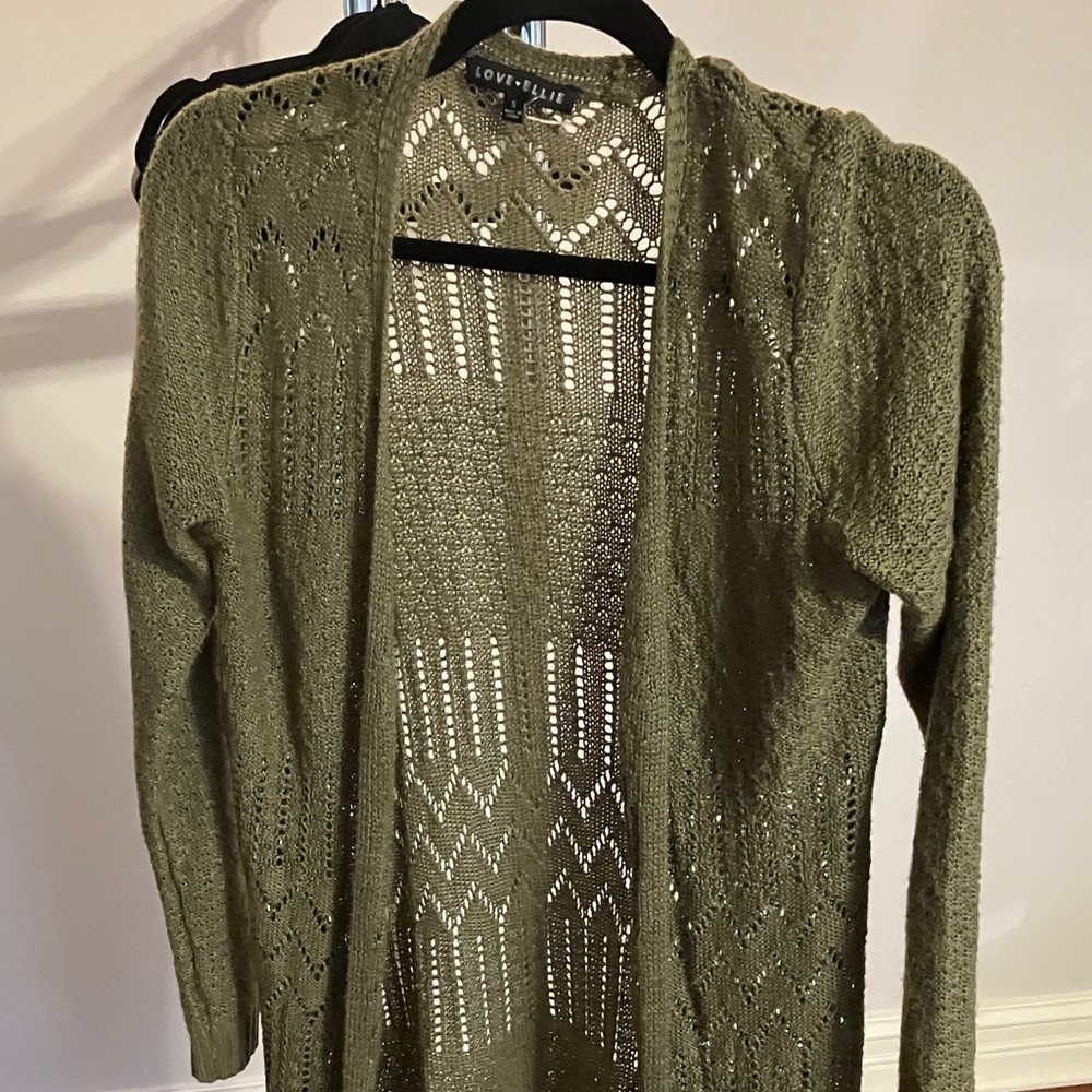 Olive Green Women's Long Cardigan - Picture 4 of 4
